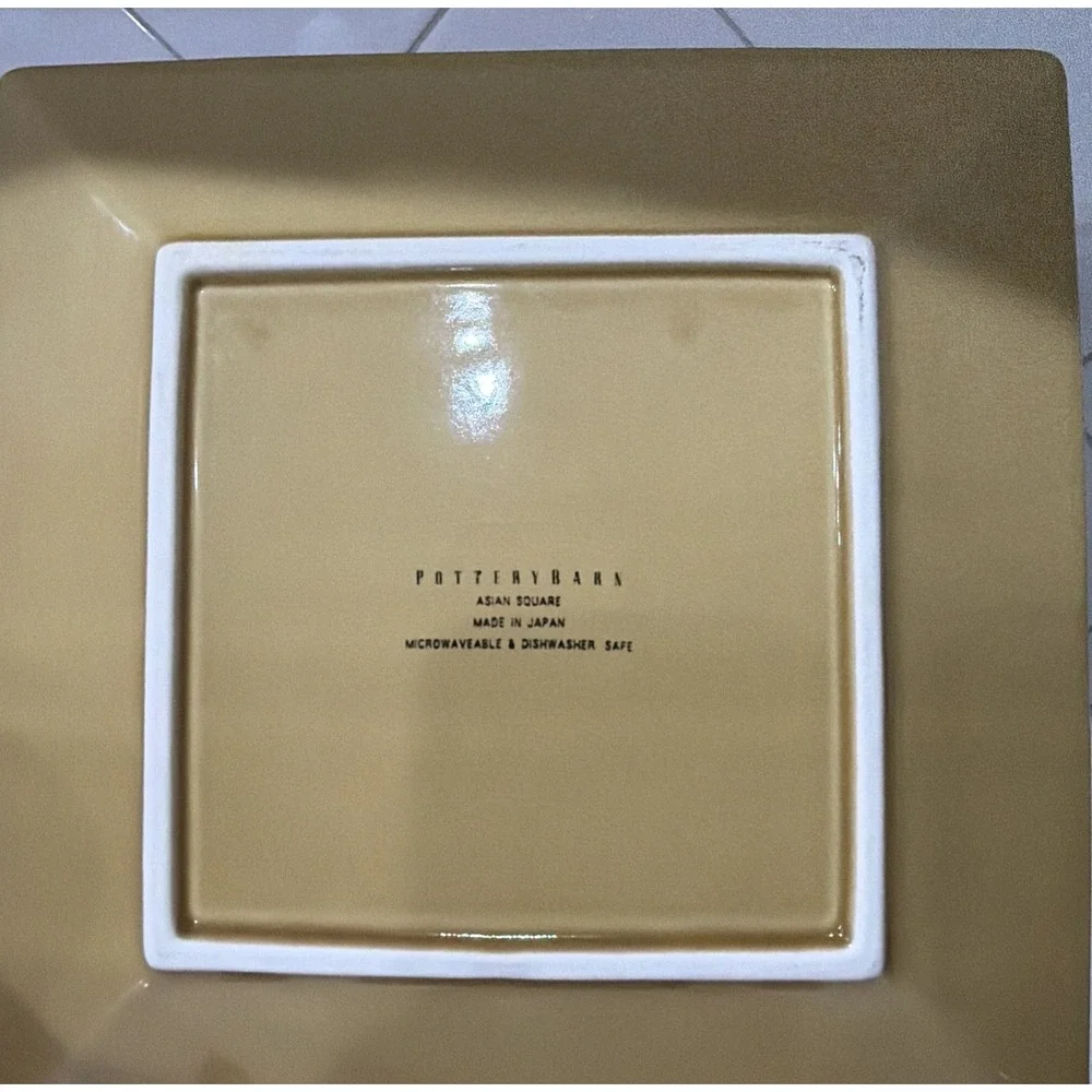 POTTERY BARN  set of 4‎ Mustard Yellow Gold 10.5in ASIAN SQUARE PLATES Japan